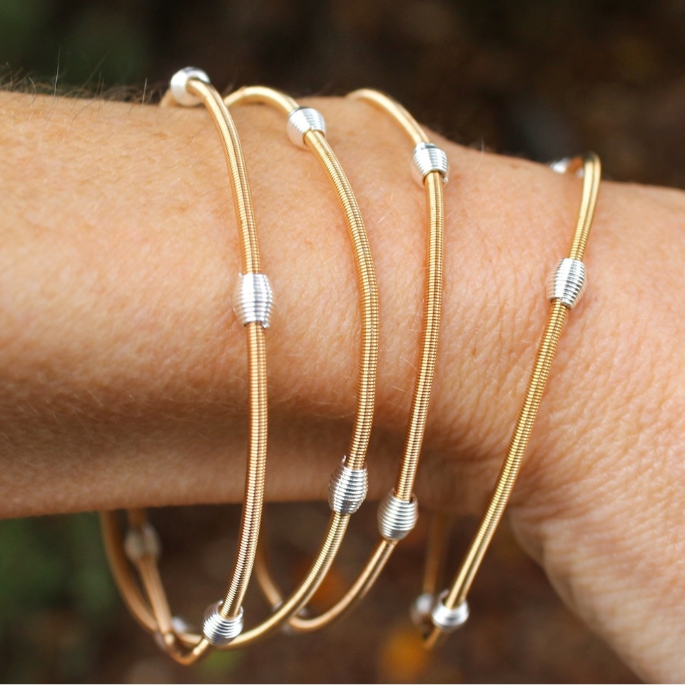 Stretch Bracelets Mixed Metals w/ Beads: Gold & Silver